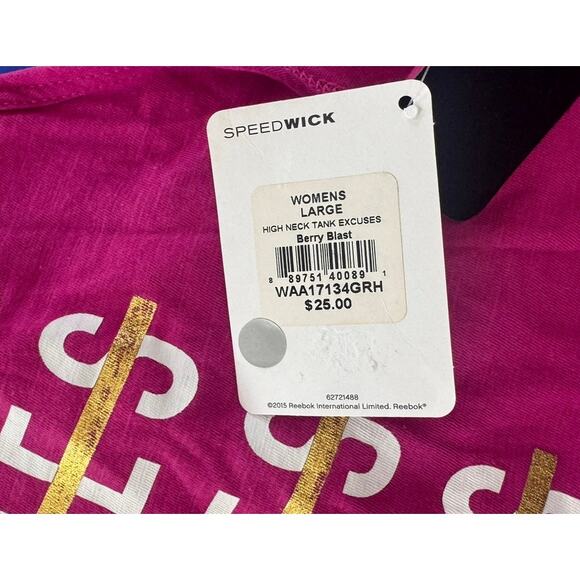 Reebok Speed Wick Womens Large High Neck Tank Top Excuses Berry Pink NEW - Picture 4 of 9